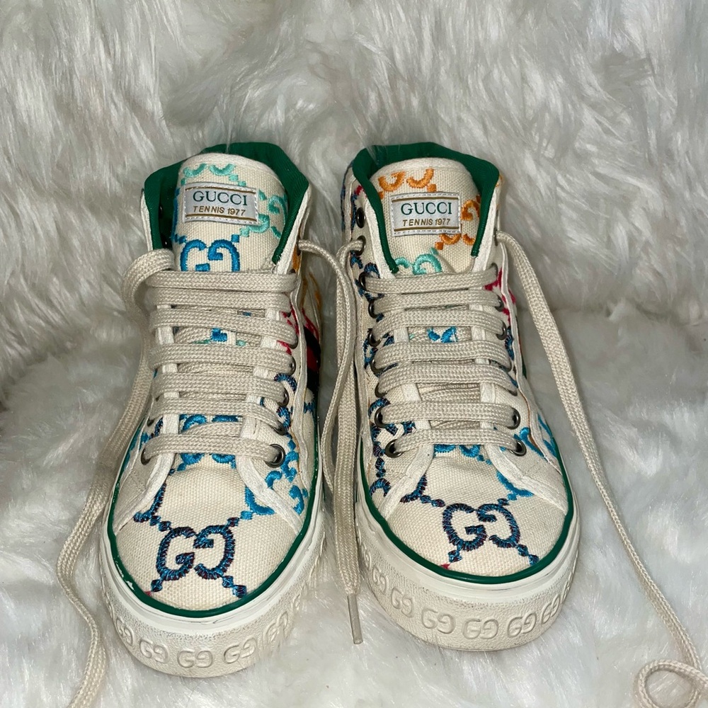 🔥🔥 Authentic Gucci Embroidered Signature Tennis 1977 Hightop Sneakers Sz 7.5!! - Picture 5 of 9